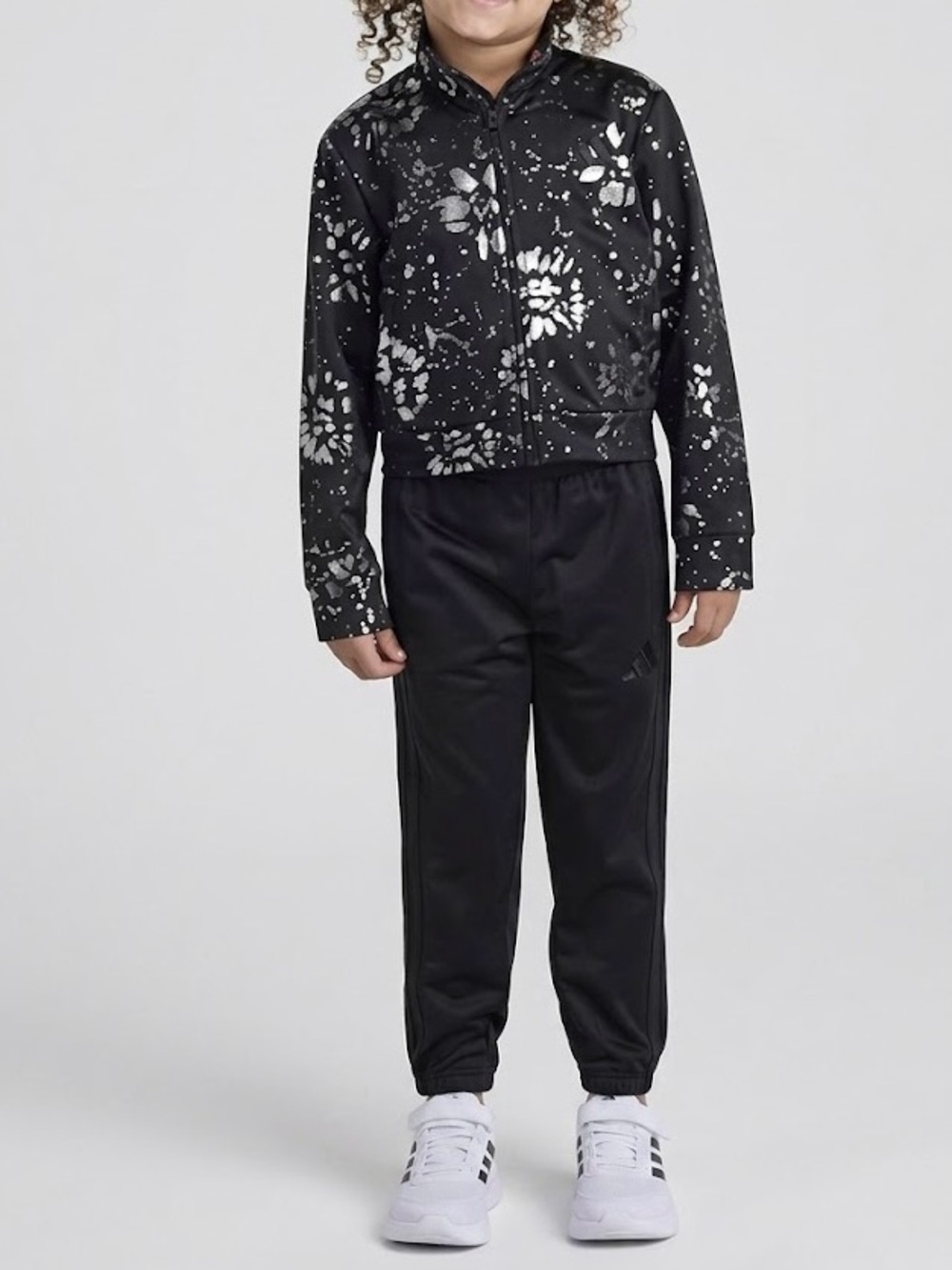 ADIDAS Girls Black Adi  Floral 2-piece Track Suit Size 6X
